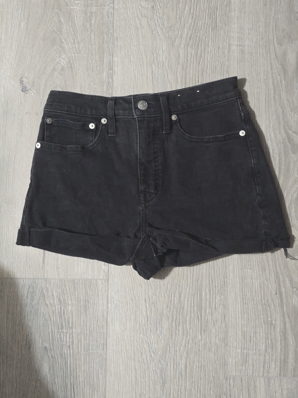 Madewell Black High-Rise Rolled-Hem Denim Shorts